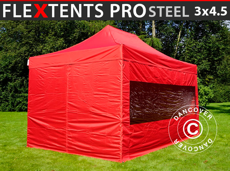 Namiot Ekspresowy FleXtents PRO Steel 3x4,5m, Czerwony, mq 4 ściany boczne