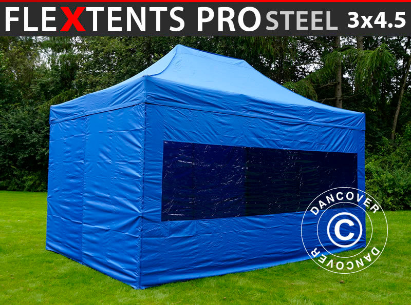 Namiot Ekspresowy FleXtents PRO Steel 3x4,5m, Niebieski, mq 4 ściany boczne