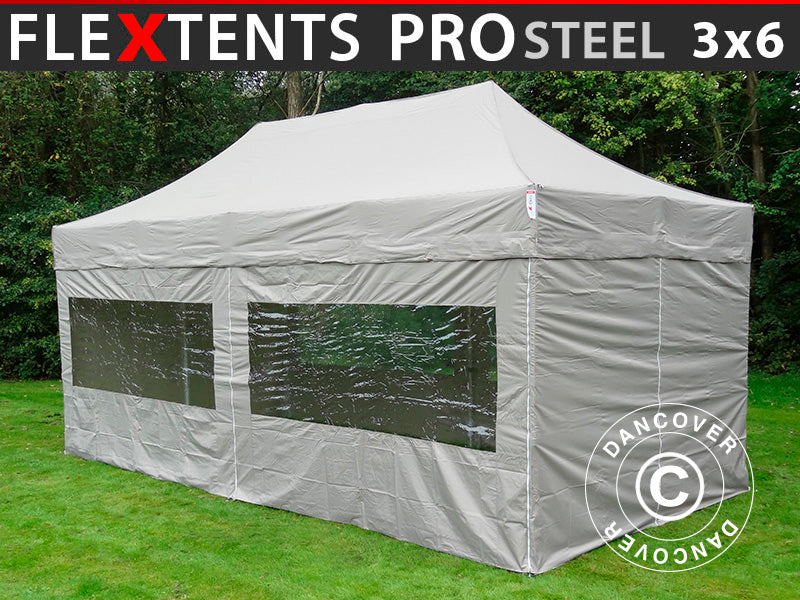 Namiot Ekspresowy FleXtents PRO Steel 3x6m Latte, mq 6 ściany boczne