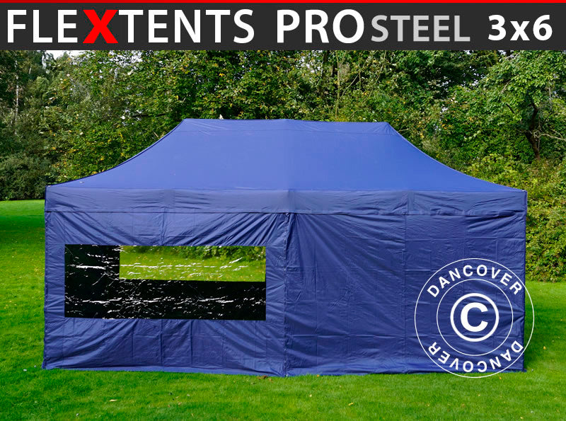 Namiot Ekspresowy FleXtents PRO Steel 3x6m Ciemny niebieski, mq 6 ściany boczne