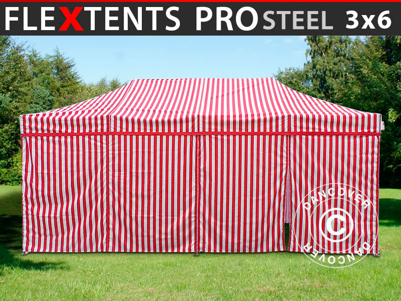 Namiot ekspresowy FleXtents PRO Steel 3x6m Pasiasty, 6 ściany boczne