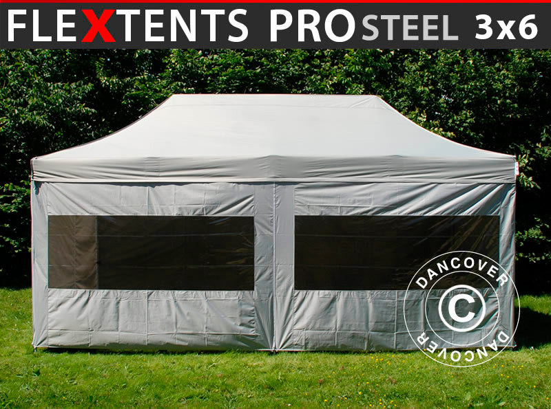 Namiot Ekspresowy FleXtents PRO Steel 3x6m Srebrny, mq 6 ściany boczne