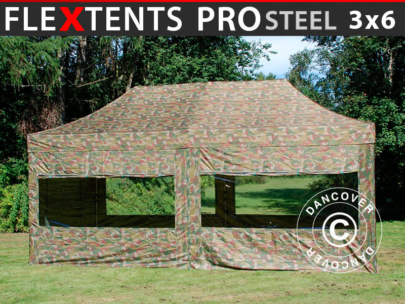 Namiot Ekspresowy FleXtents PRO Steel 3x6m Kamuflaż/Wojskowy, mq 6 ściany boczne