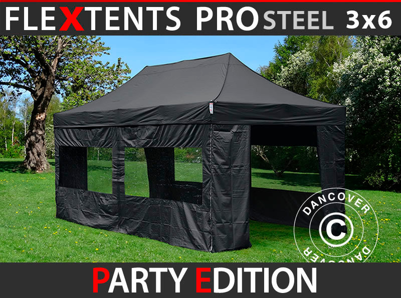 Namiot Ekspresowy FleXtents PRO Steel 3x6m Czarny, mq 6 ściany boczne