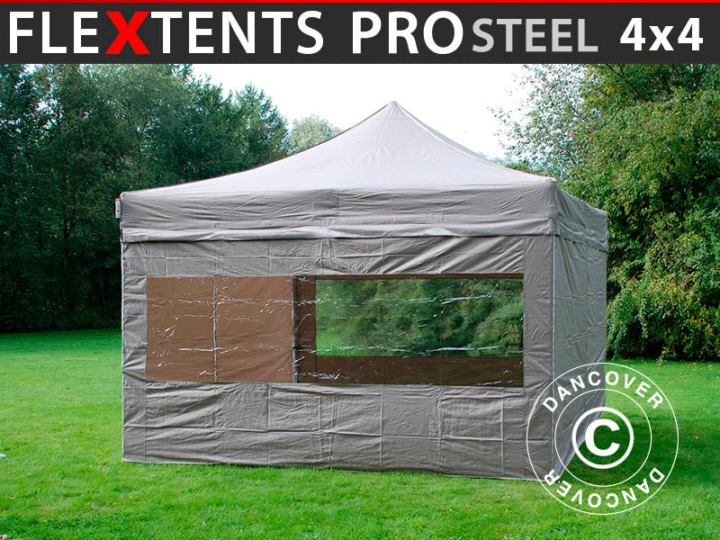 Namiot Ekspresowy FleXtents PRO Steel 4x4m Latte, mq 4 ściany boczne
