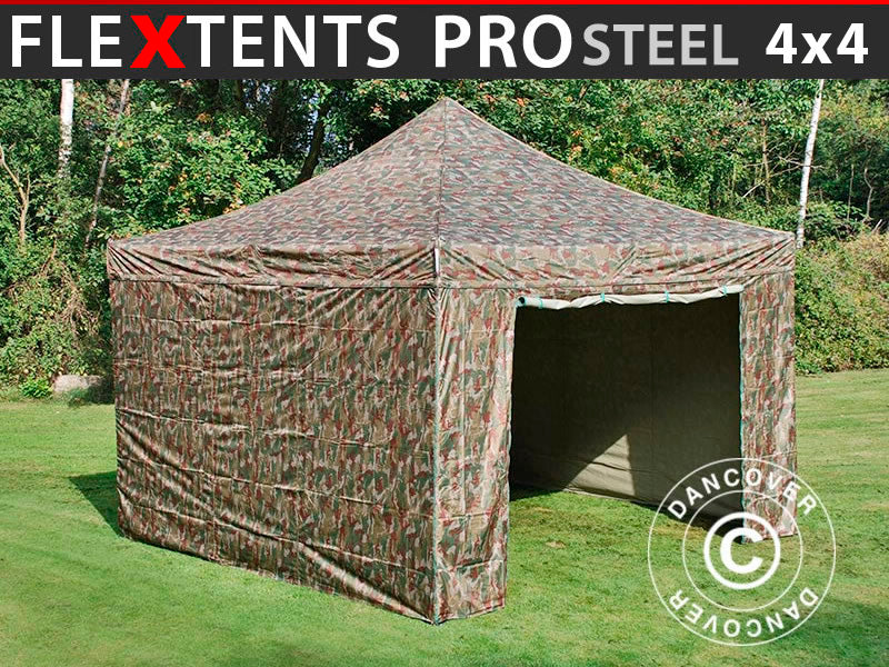 Namiot Ekspresowy FleXtents PRO Steel 4x4m Kamuflaż/Wojskowy, mq 4 ściany boczne DOSTĘPNA TYLKO 2 SZTUKA