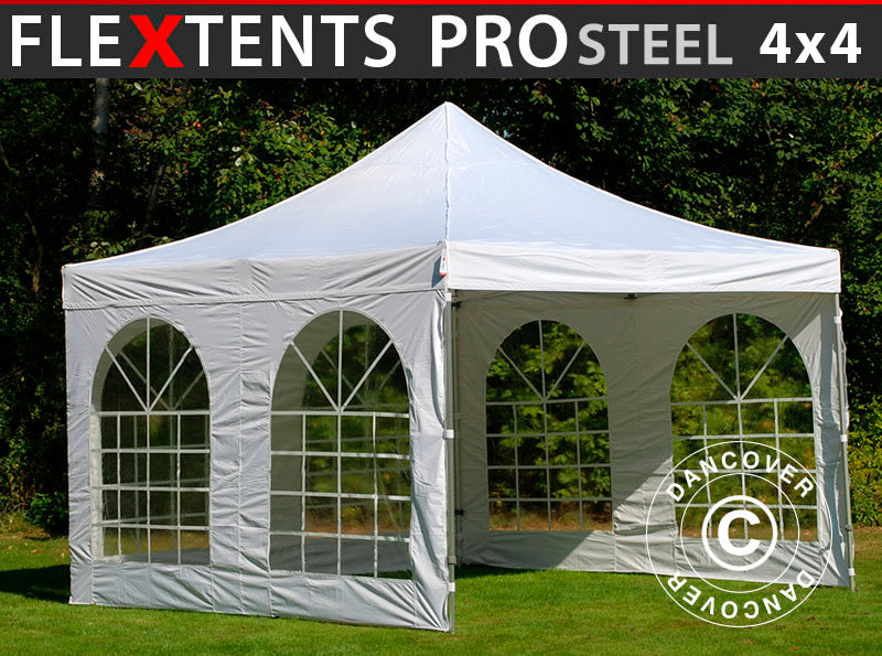 Namiot Ekspresowy FleXtents PRO Steel Vintage Style 4x4m Biały, mq 4 ściany boczne
