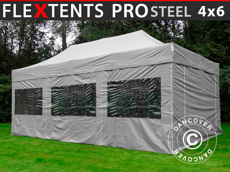 Namiot Ekspresowy FleXtents PRO Steel 4x6m Latte, mq 8 ściany boczne