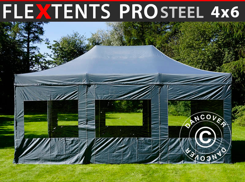 Namiot Ekspresowy FleXtents PRO Steel 4x6m Szary, mq 8 ściany boczne
