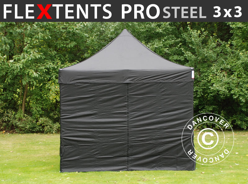 Namiot Ekspresowy FleXtents PRO Steel 3x3m Czarny, mq 4 ściany boczne