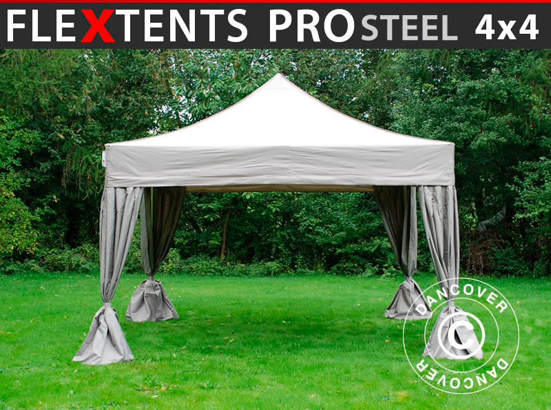 Namiot Ekspresowy FleXtents PRO Steel 4x4m Latte, mq 4 ozdobnymi kurtynami