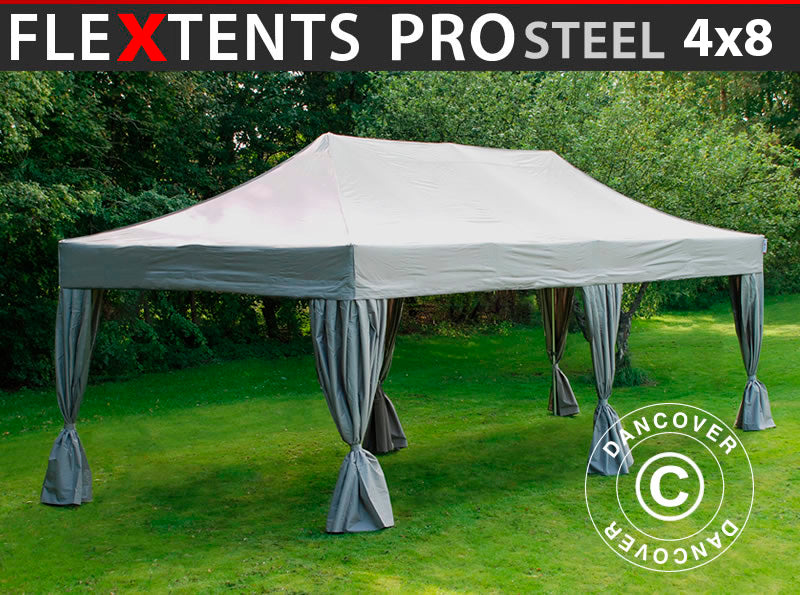 Namiot Ekspresowy FleXtents PRO Steel 4x8m Latte, mq 6 ozdobnymi kurtynami