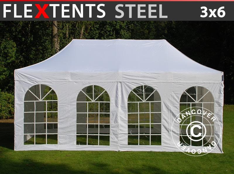 Namiot Ekspresowy FleXtents Steel 3x6m Biały, mq 4 ściany boczne