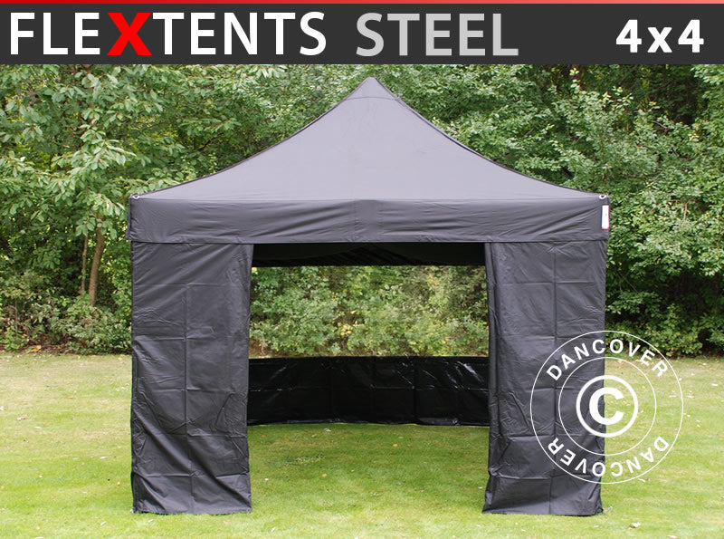 Namiot Ekspresowy FleXtents Steel 4x4m Czarny, mq 4 ściany boczne