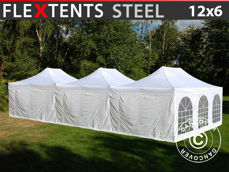 Namiot ekspresowy FleXtents® Steel 12x6m Biały, 8 ścian bocznych w komplecie