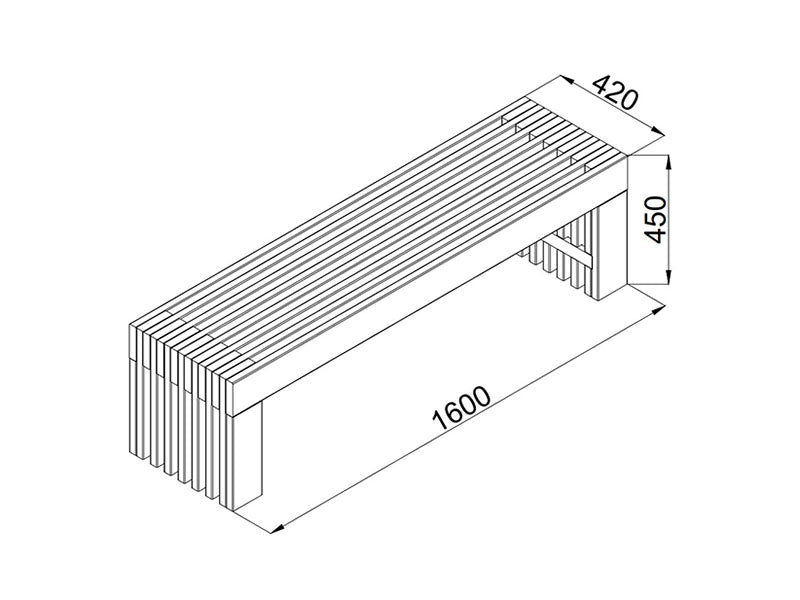 Ławka drewniana, 1,6x0,42x0,45m, Brąz