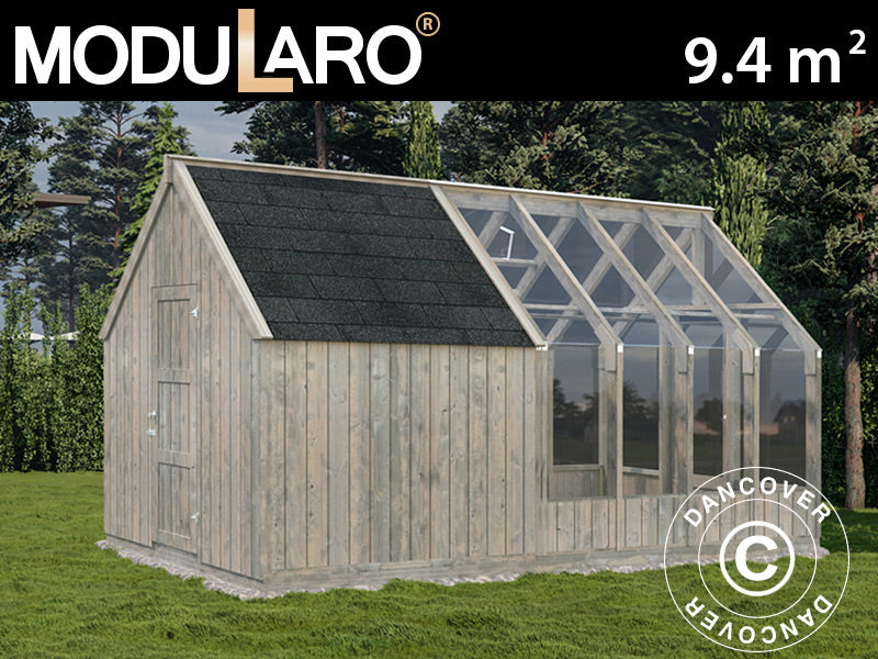 Drewniana szklarnia/pawilon ogrodowy z szopą, 2,4x4,31x2,83m, 9,4m², Szary