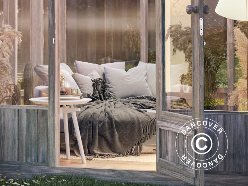 Drewniana szklarnia/pawilon ogrodowy z szopą, 2,4x4,31x2,83m, 9,4m², Szary