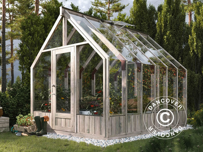 Drewniana szklarnia/pawilon ogrodowy z szopą, 2,4x5,5x2,83m, 12,24m², Szary