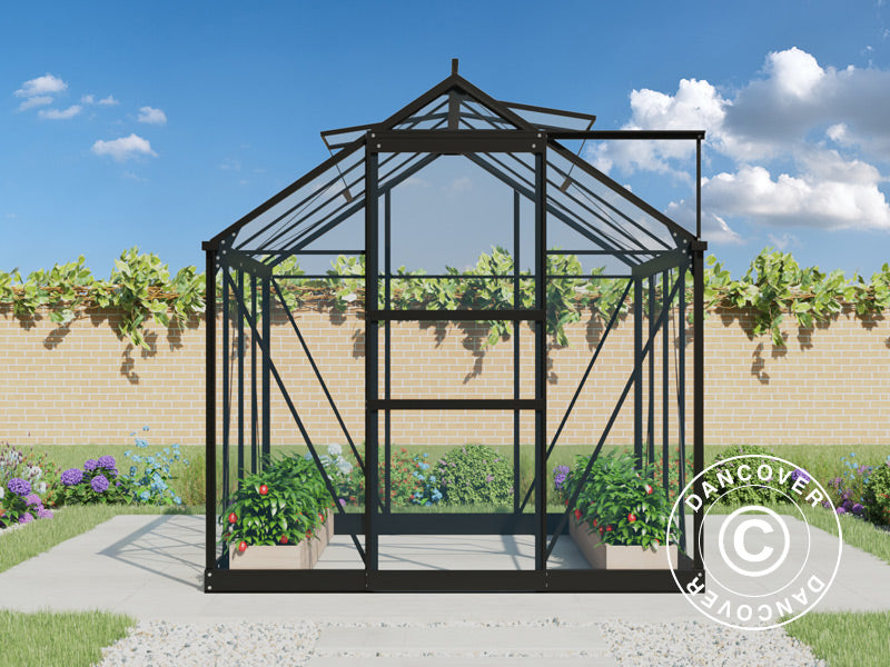 Szklarnia szklana 1,86x2,53x2m z podstawą, 4,7m², Czarna