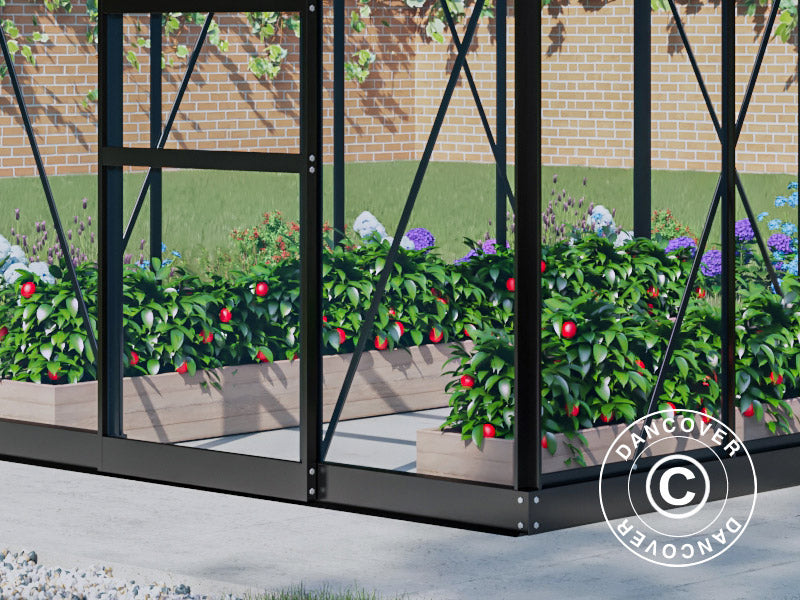 Szklarnia szklana 1,86x2,53x2m z podstawą, 4,7m², Czarna