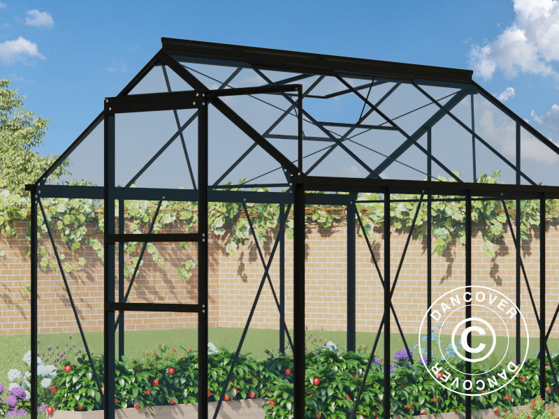 Szklarnia szklana 1,86x2,53x2m z podstawą, 4,7m², Czarna