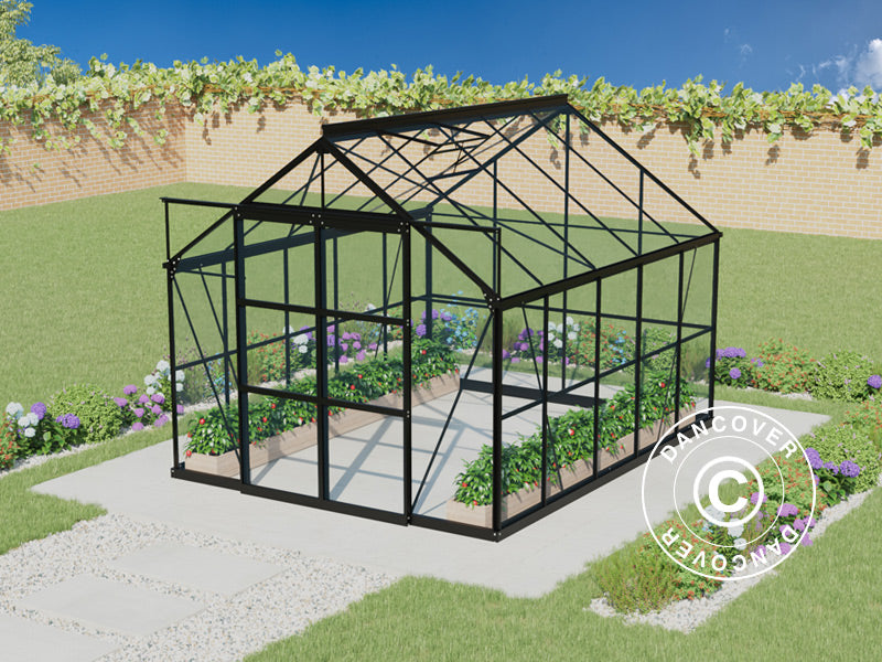 Szklarnia szklana 2,44x3,08x2,34m z podstawą, 7,51m², Czarna