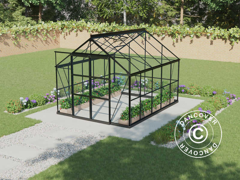 Szklarnia szklana 2,44x3,08x2,34m z podstawą, 7,51m², Czarna