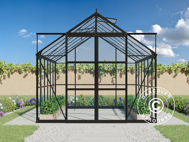 Szklarnia szklana 2,44x3,68x2,34m z podstawą, 8,97m², Czarna