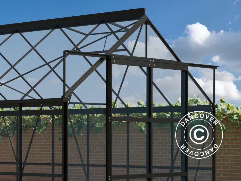 Szklarnia szklana 2,44x3,68x2,34m z podstawą, 8,97m², Czarna