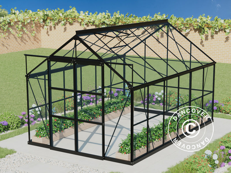 Szklarnia szklana 2,44x3,68x2,34m z podstawą, 8,97m², Czarna