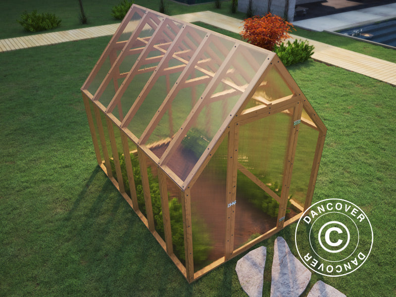 Drewniana szklarnia Aigle, 2,1x3,1x2,59m, 6,5m², naturalne drewno