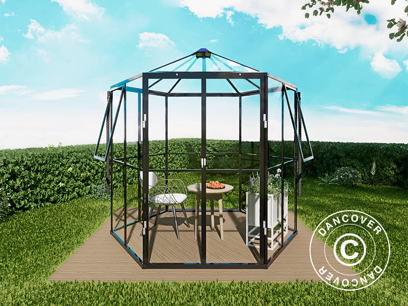 Oranżeria sześciokątna ze szkła 3,74m&sup2;, 2,08x2,4x2,32m, Czarna