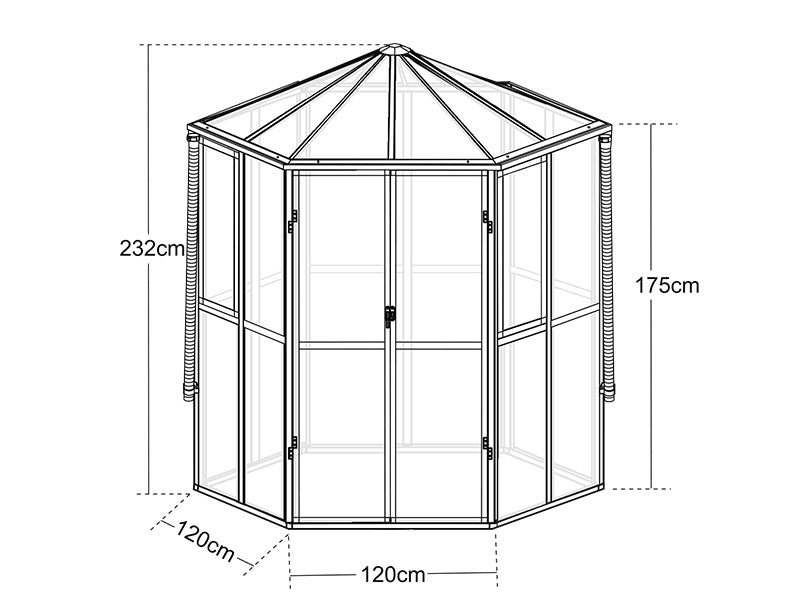 Oranżeria sześciokątna ze szkła 3,74m², 2,08x2,4x2,32m, Czarna