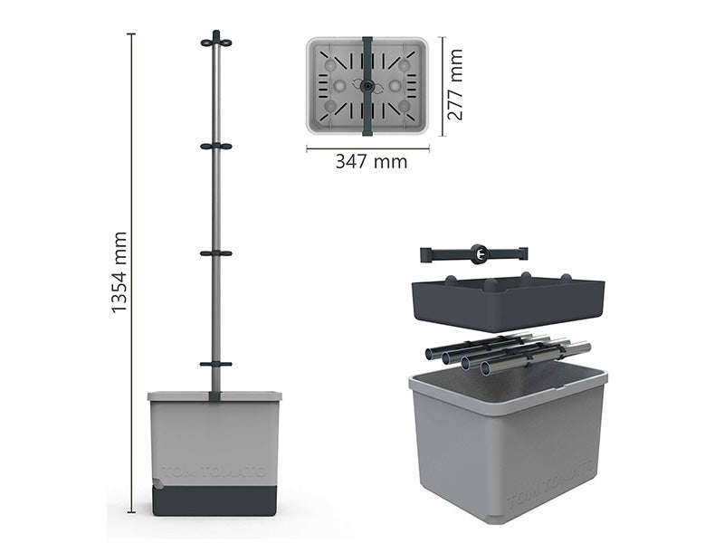 Donica, TOM TOMATO, z tyczką i zbiornikiem na wodę, Jasnoszara