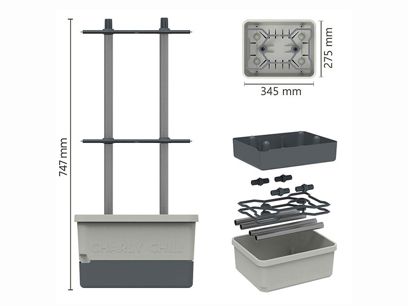 Donica, CHARLY CHILI, z tyczką i zbiornikiem na wodę, Jasnoszara