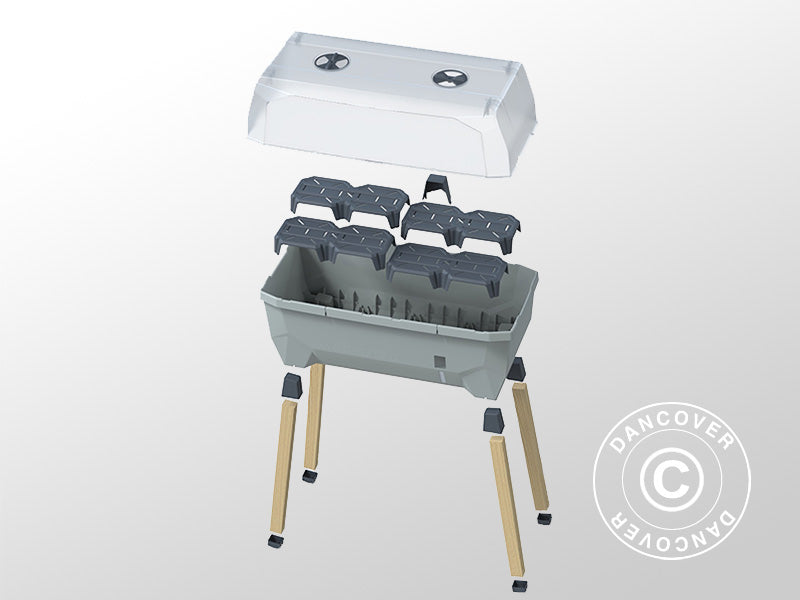 Podwyższona grządka, SAMMY SALAD, z przykryciem i zbiornikiem na wodę, Jasnoszara