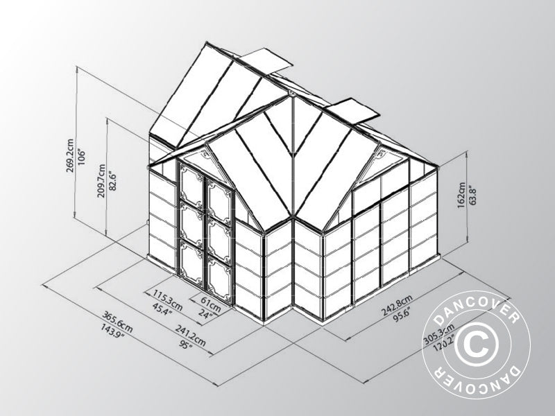 Oranżeria z poliwęglanu VICTORY, 10,41m&sup2;, Palram/Canopia, 3,66x3,05x2,69m, Szara