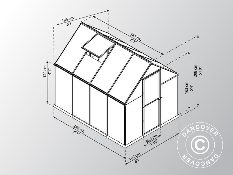 Szklarnia z poliwęglanu 4,6m², Palram/Canopia, 1,85x2,47x2,08m, Szary