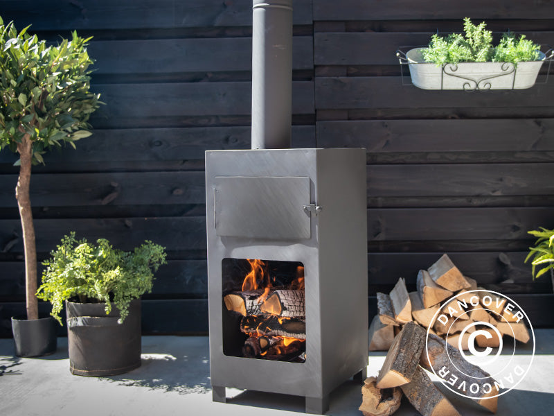 Piec do pizzy na drewno opałowe, 38,9x38,9x140,5cm, Czarny