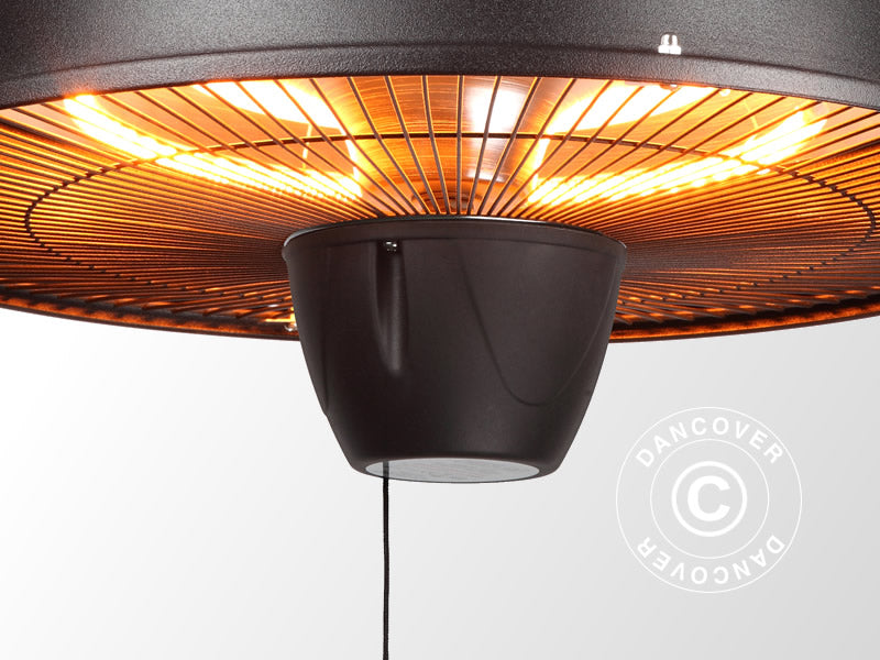 Wiszący halogenowy promiennik tarasowy IRABU, 1500W, czarny