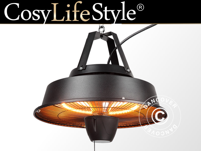 Wiszący halogenowy promiennik tarasowy IRABU, 1500W, czarny