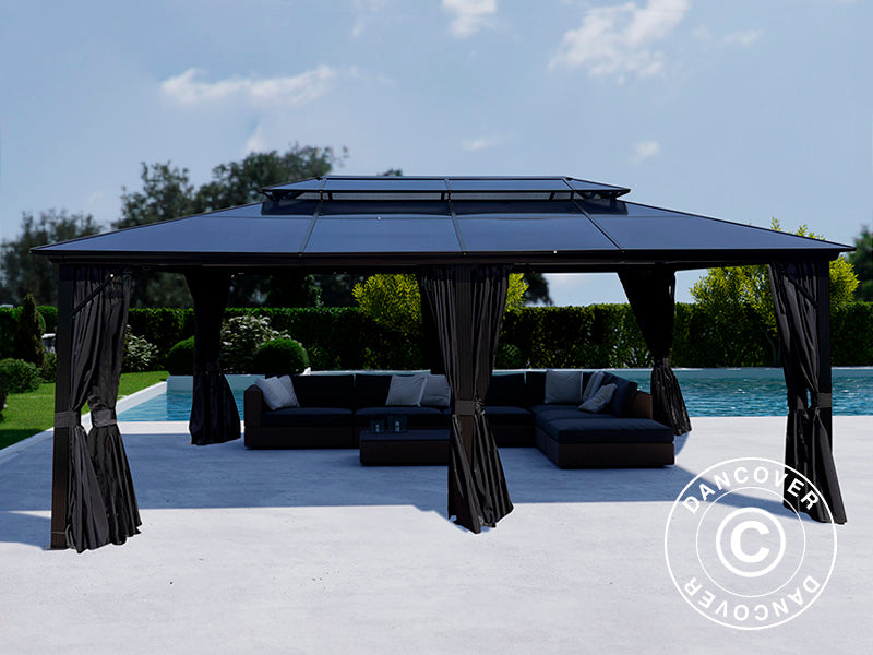 Pawilon Santa Ana z zasłonami i moskitierą, 3,65x6m, Czarny