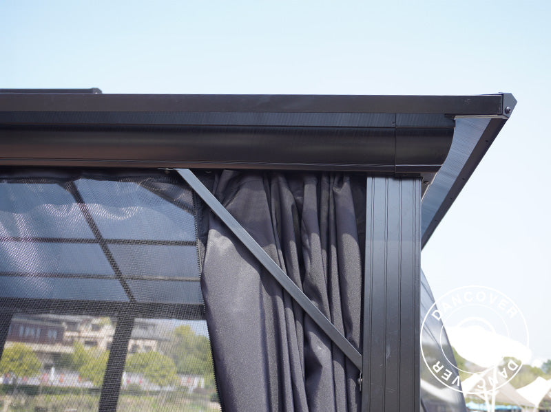 Pawilon Santa Ana z zasłonami i moskitierą, 3,65x6m, Czarny