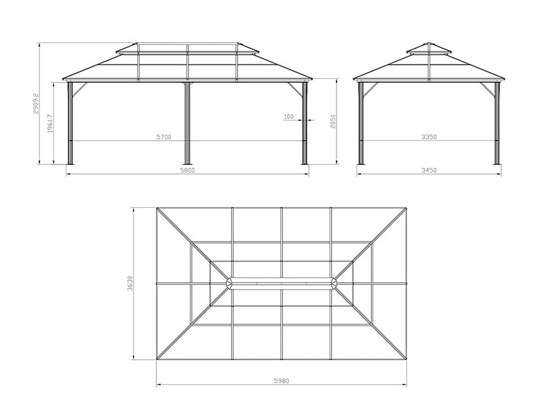 Pawilon Santa Ana z zasłonami i moskitierą, 3,65x6m, Czarny