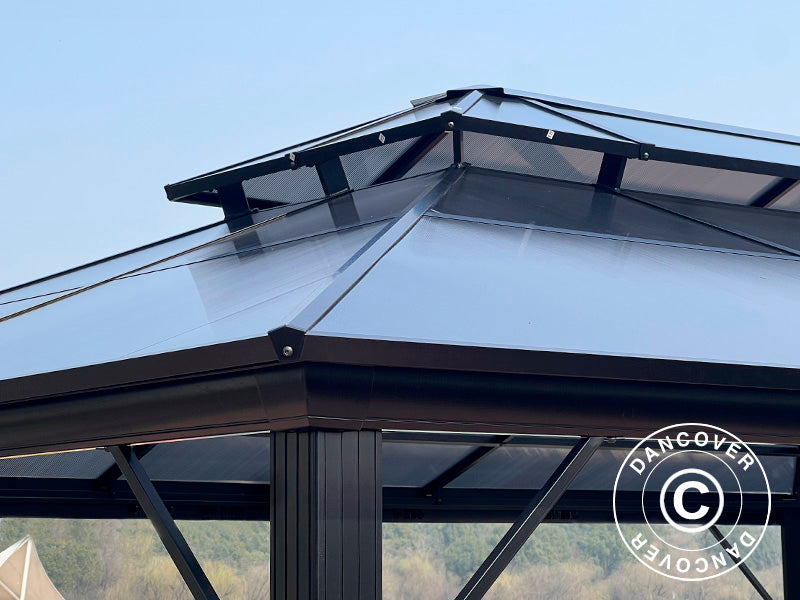 Pawilon Santa Ana z zasłonami i moskitierą, 3,65x4,85m, Czarny