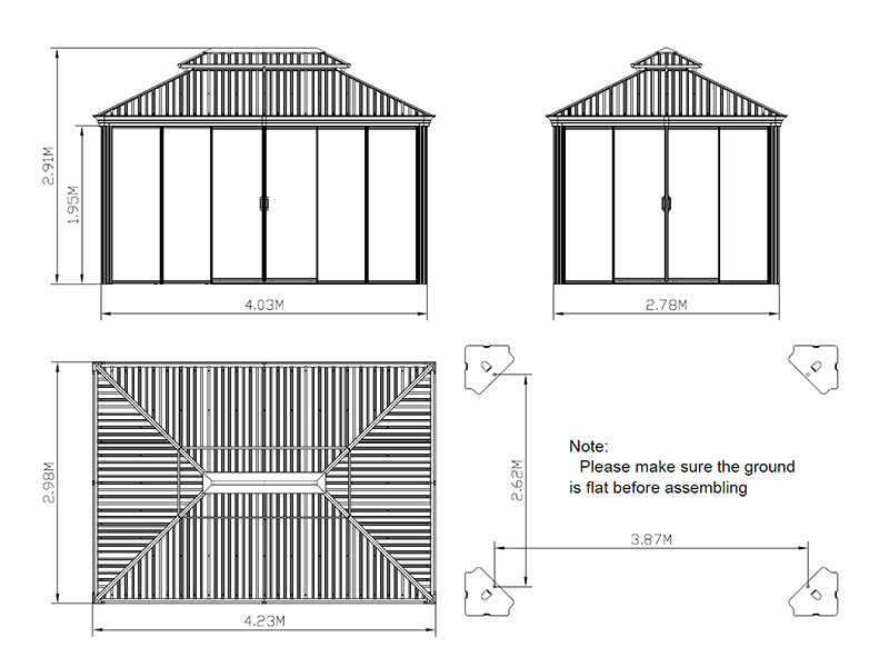 Pawilon ogrodowy Santa Fe z bocznymi ściankami i drzwiami przesuwnymi, 3x4,25m, Czarny