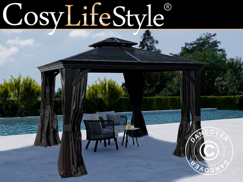 Pawilon San Bruno z zasłonami i moskitierą, 3x3m, Czarny