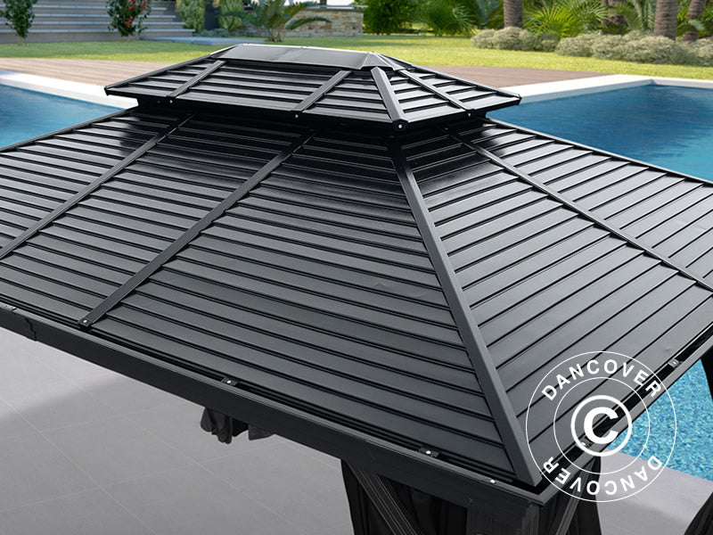 Pawilon San Bruno z zasłonami i moskitierą, 3x4m, Czarny