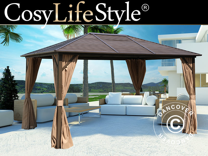 Pawilon San Luis Alu+ z zasłonami i moskitierą, 3x4m, Brąz